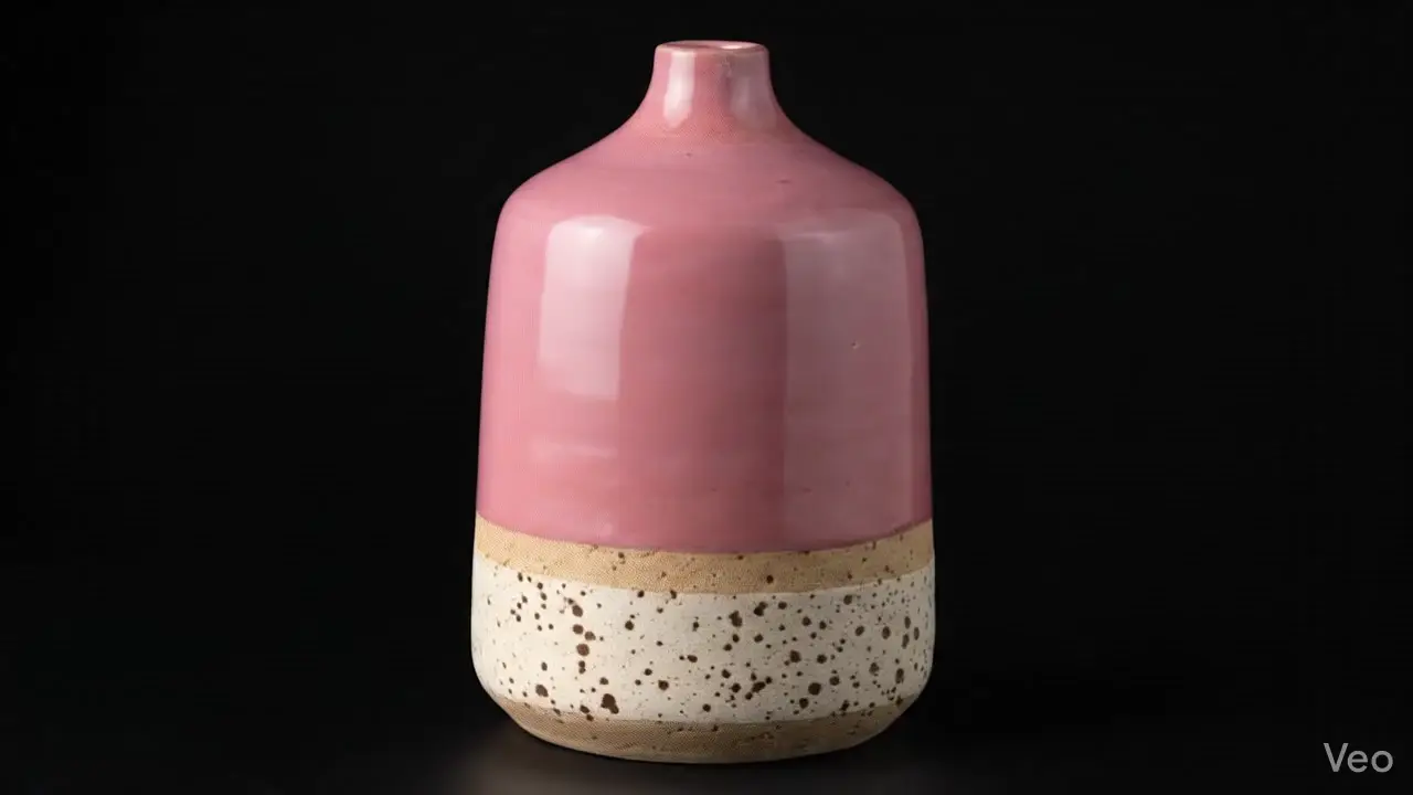 Pink handmade ceramic vase with speckled clay base